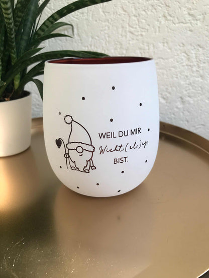 Weihnachts-Windlicht mit Gravur, stimmungsvolle Dekoration, Geschenkidee, weiß-roségold.