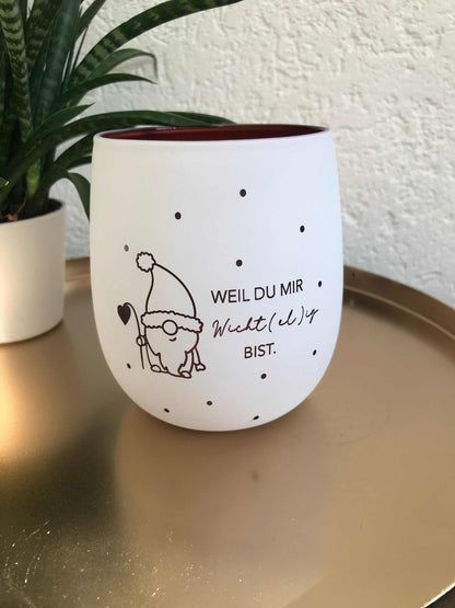 Weihnachts-Windlicht mit Gravur, weiß-roségold, 450 ml, dekorative Geschenkidee.