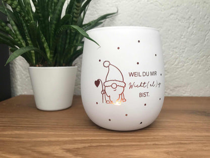 Windlicht mit graviertem Design, weiß-roségold, ideal als Weihnachtsgeschenk oder Dekoration