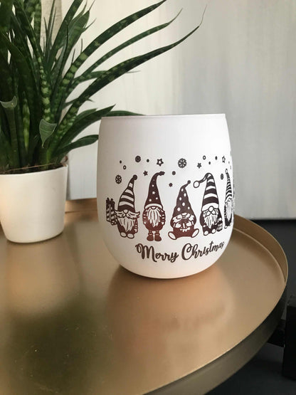 Weihnachtliches Windlicht mit graviertem Design, perfekte Geschenkidee und Dekoration, 450 ml, weiß-roségold.