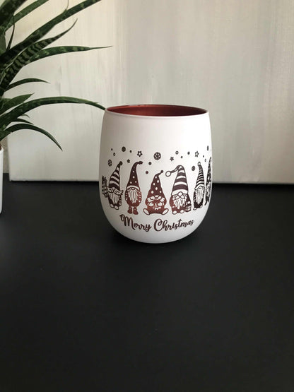 Windlicht mit Weihnachtsmotiv in Weiß-Roségold, 450 ml, ideal als Geschenk oder Dekoration.