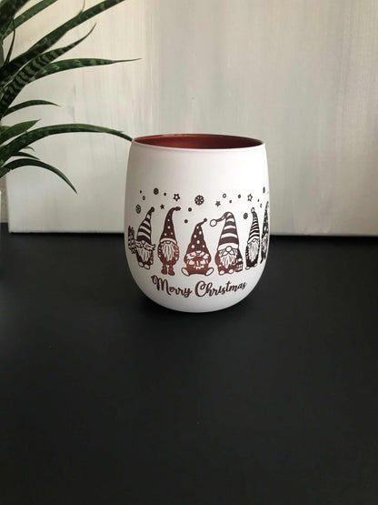 Weihnachtliches Windlicht mit Gravur, Geschenkidee, Dekoration, weiß-roségold, 450 ml.