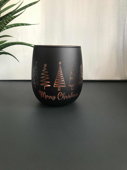 Windlicht mit weihnachtlicher Gravur in schwarz-roségold, perfektes Geschenk oder Dekoration zu Weihnachten.