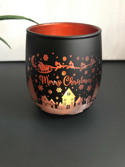 Windlicht mit Gravur, weihnachtliche Dekoration, schwarz-roségold Design, 450 ml.