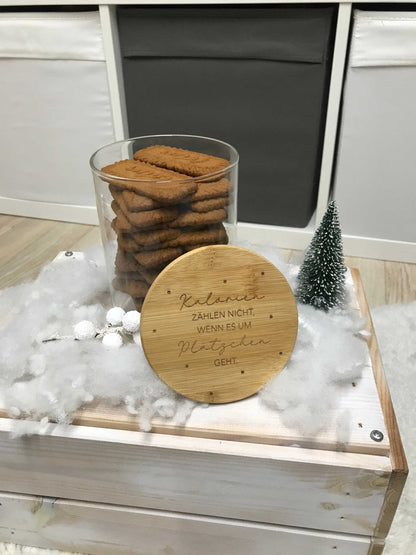 Stylische Keksdose aus Glas mit Bambusdeckel, 900 ml Fassungsvermögen, ideal für Kekse und Snacks.