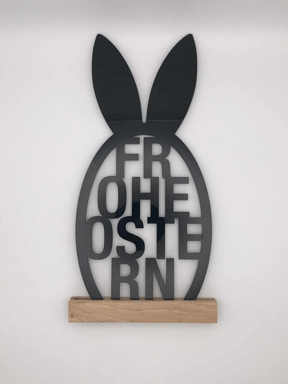 Osterdekoration "Frohe Ostern" aus Acryl und Holzklötzchen, modernes Design, 33 cm hoch.