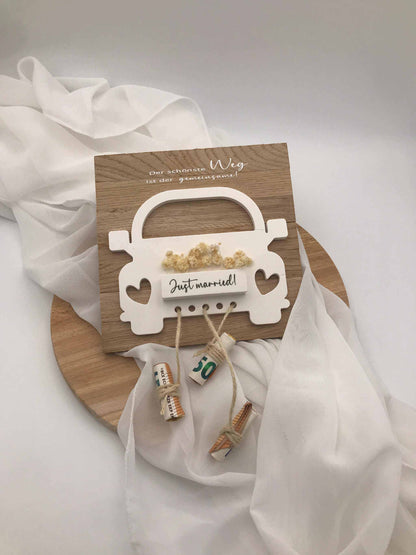 Geldgeschenk zur Hochzeit in Raysin und Holz, einzigartiges Hochzeitsgeschenk.