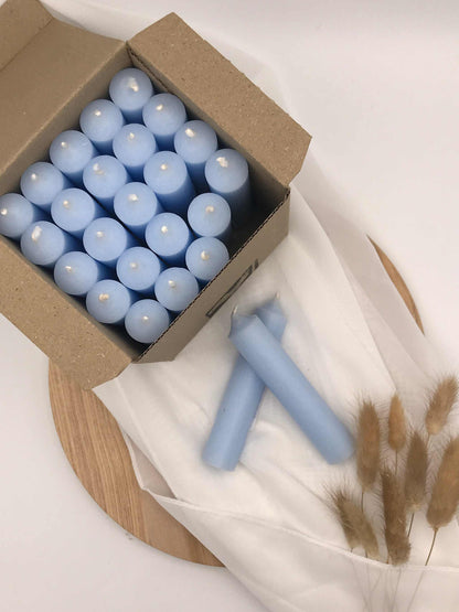 Blaue Stabkerzen 10 cm lang, 22 mm Durchmesser, durchgefärbt, RAL-zertifiziert, Kerzen aus Deutschland