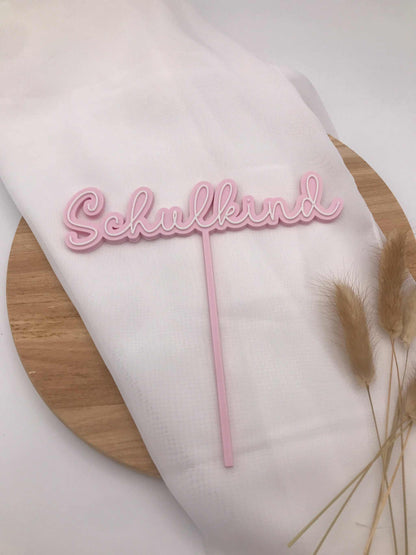 rosa Caketopper Schulkind aus 3D-gedrucktem PLA zur Einschulungsdekoration