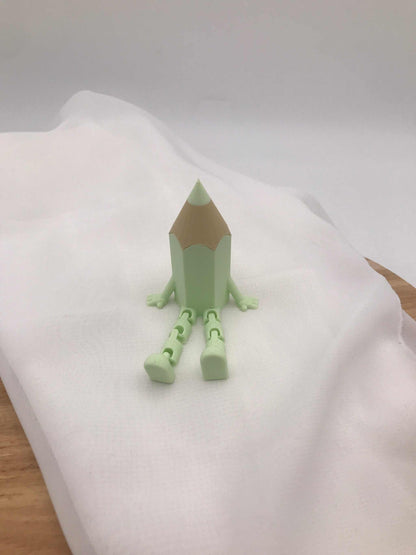 3D-gedruckter bunter Stift mit beweglichen Wackelbeinen als Einschulungsdeko und Geschenk