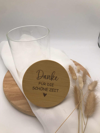 Vorratsglas Abschiedsgeschenk Erzieherin mit Bambusdeckel und Dankesgravur, transparentes Glas mit nachhaltigem Holzdeckel, personalisierbar, Geschenk