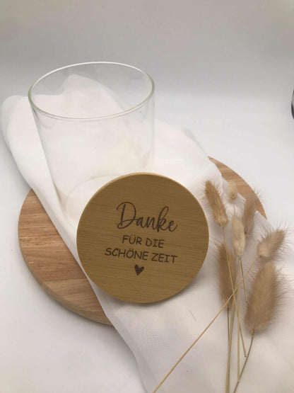 Vorratsglas Abschiedsgeschenk für Erzieherin mit Bambusdeckel und Gravur "Danke für die schöne Zeit"