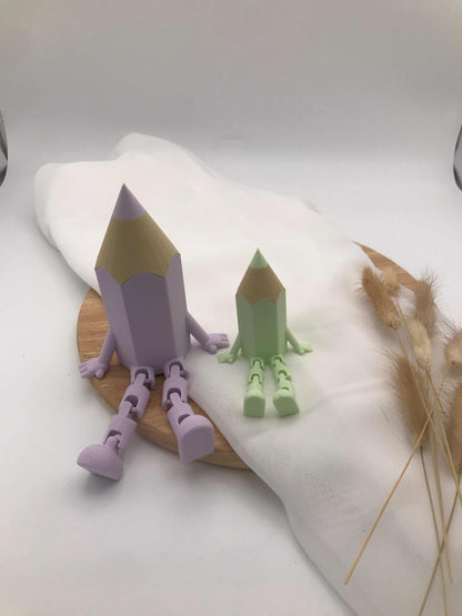 3D gedruckte bunte Stifte mit beweglichen Wackelbeinen als Einschulungsdeko und Geschenk