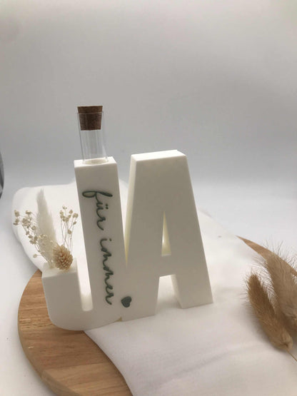 3D-gedrucktes weißes Geldgeschenk „Ja für immer“ mit Reagenzglas und modernem Design zur Hochzeit und Verlobung