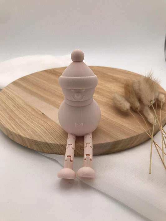 Schneemann Deko Figur aus 3D-Druck PLA mit beweglichen Gelenkbeinen in zartem Rosa für Weihnachtsdekoration
