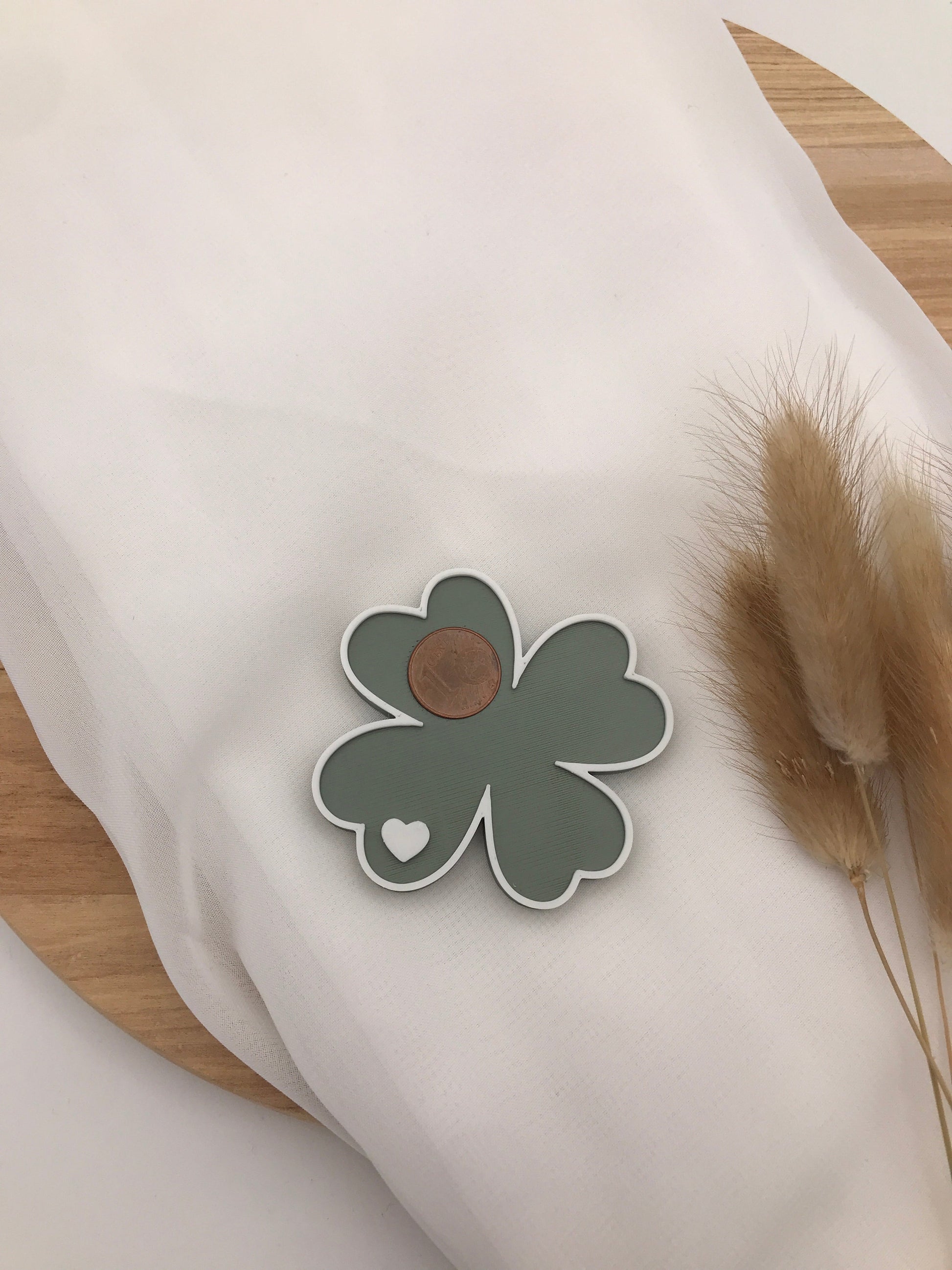 Handgemachter 3D-Druck Glücksbringer Kleeblatt mit Cent-Münze, kleines Geschenk für Glück