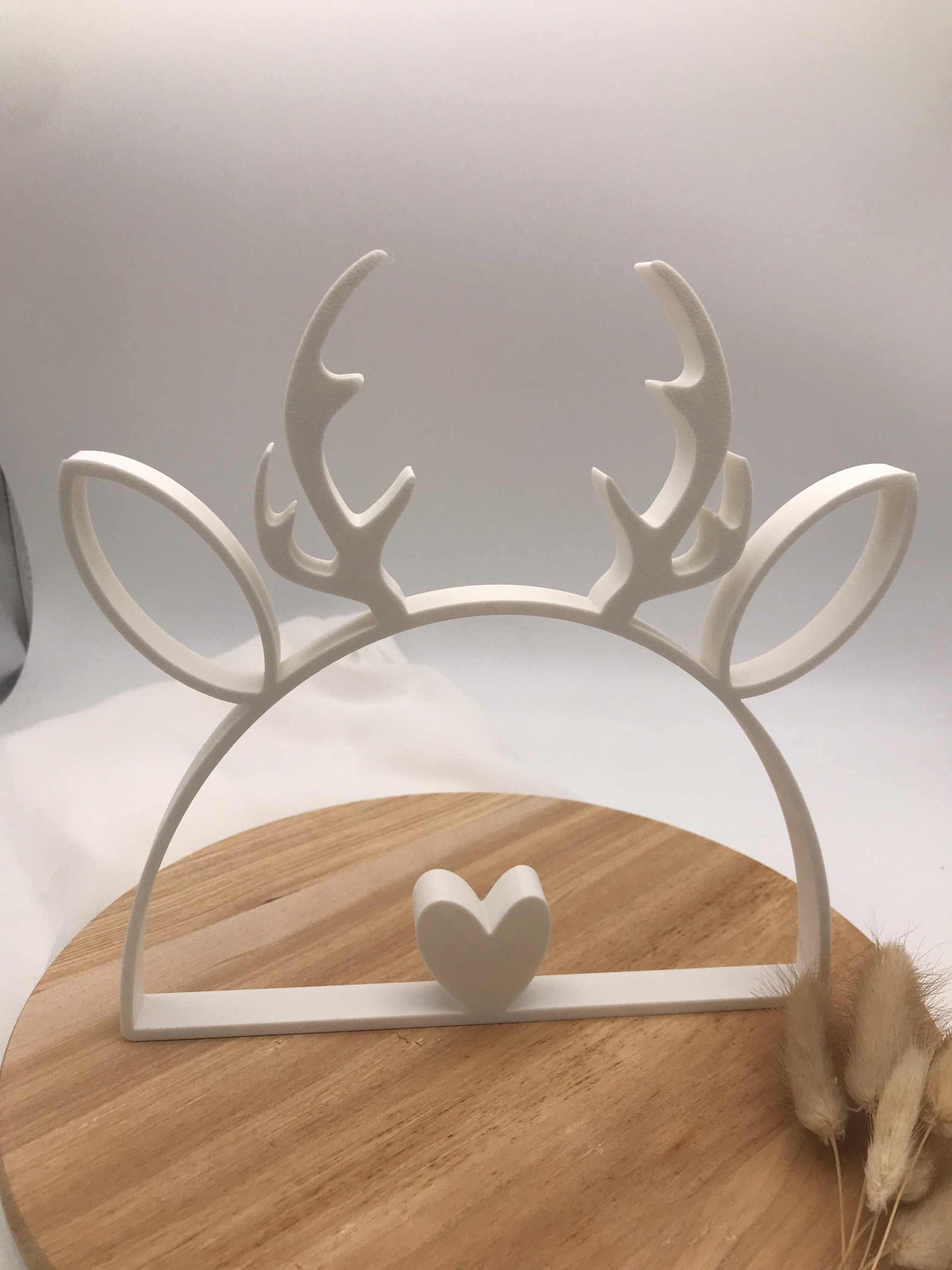 Weihnachten Rentier Geweih 3D Tischdeko mit Herz aus weißem PLA, modernes Weihnachtsmotiv