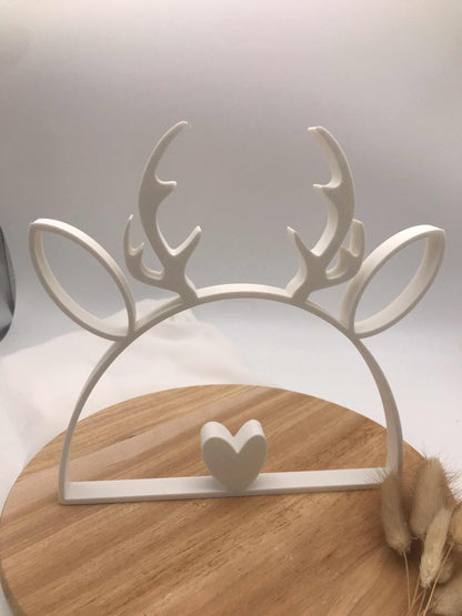 Weihnachten Rentier Geweih 3D Tischdeko mit Herz aus weißem PLA, modernes Weihnachtsmotiv