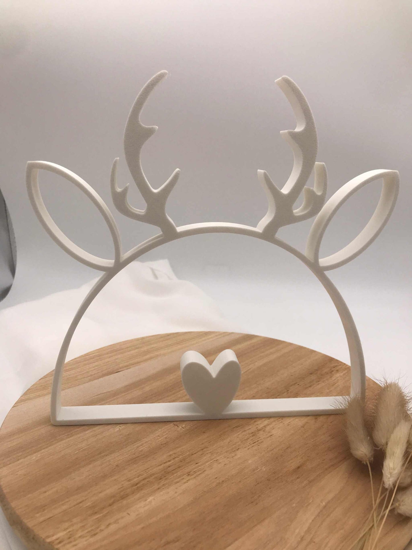 Weihnachten Rentier Geweih 3D Tischdeko mit Herz aus weißem PLA, modernes Weihnachtsmotiv