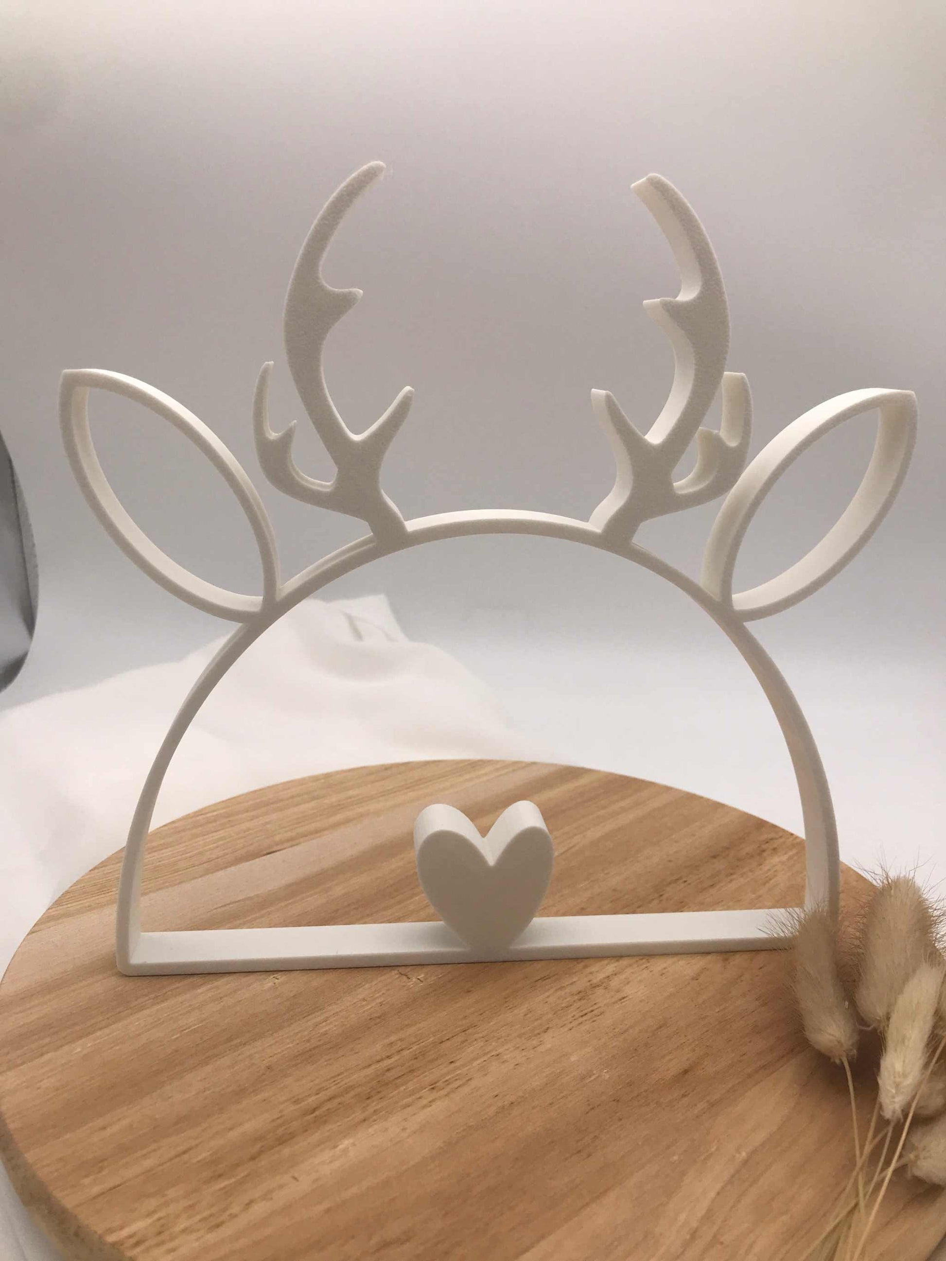 Weihnachten Rentier Geweih 3D Tischdeko mit Herz aus weißem PLA, modernes Weihnachtsmotiv