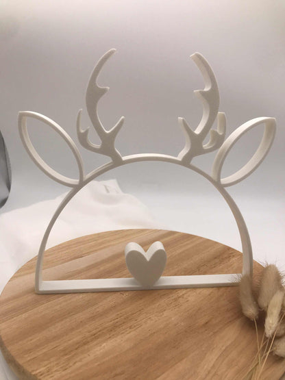 Weihnachten Rentier Geweih 3D Tischdeko mit Herz aus weißem PLA, modernes Weihnachtsmotiv