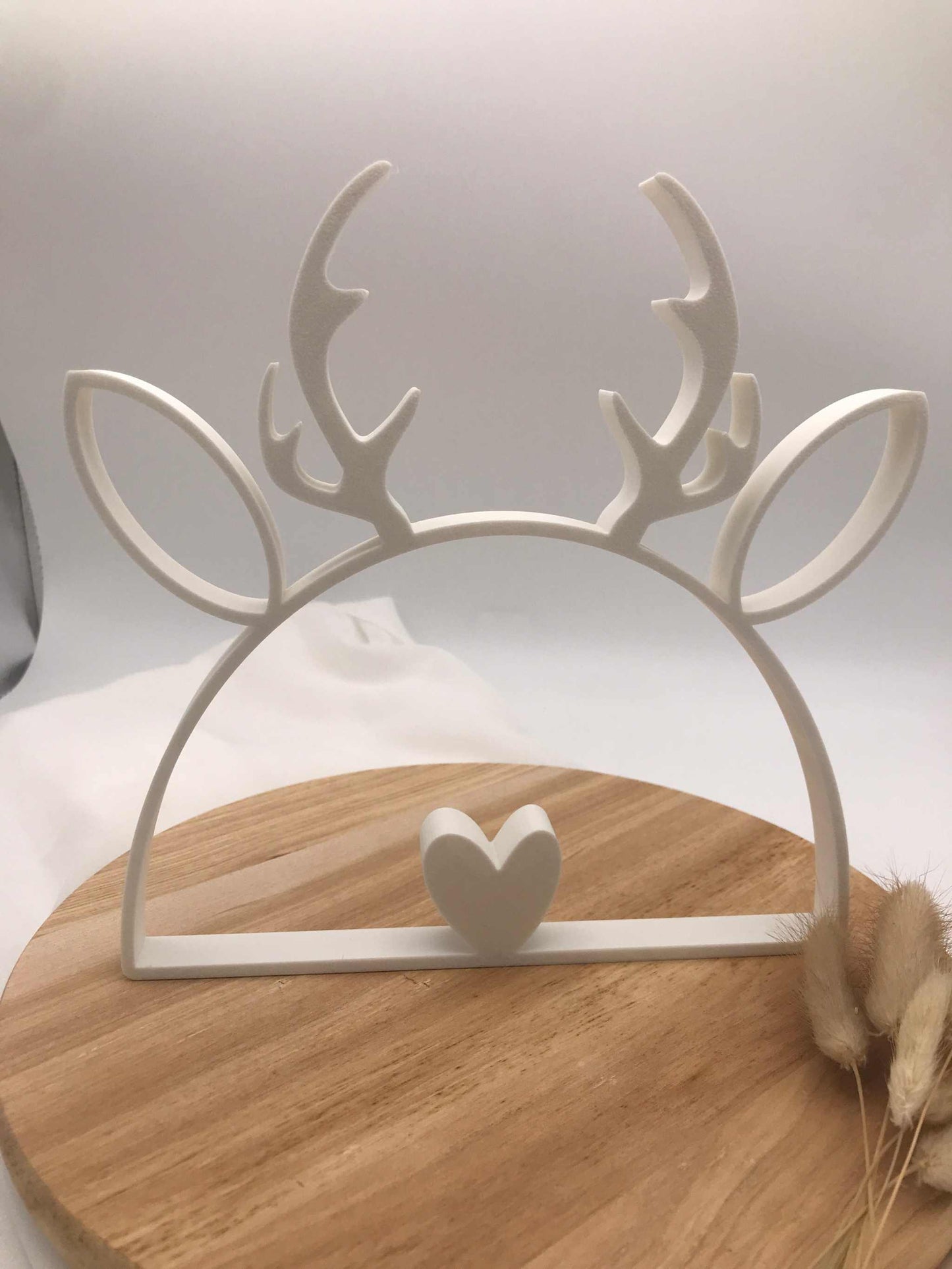 Weihnachten Rentier Geweih 3D Tischdeko mit Herz aus weißem PLA, modernes Weihnachtsmotiv