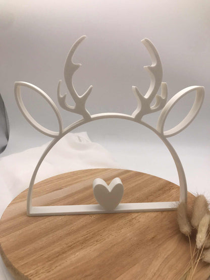 Weihnachten Rentier Geweih 3D Tischdeko mit Herz aus weißem PLA, modernes Weihnachtsmotiv