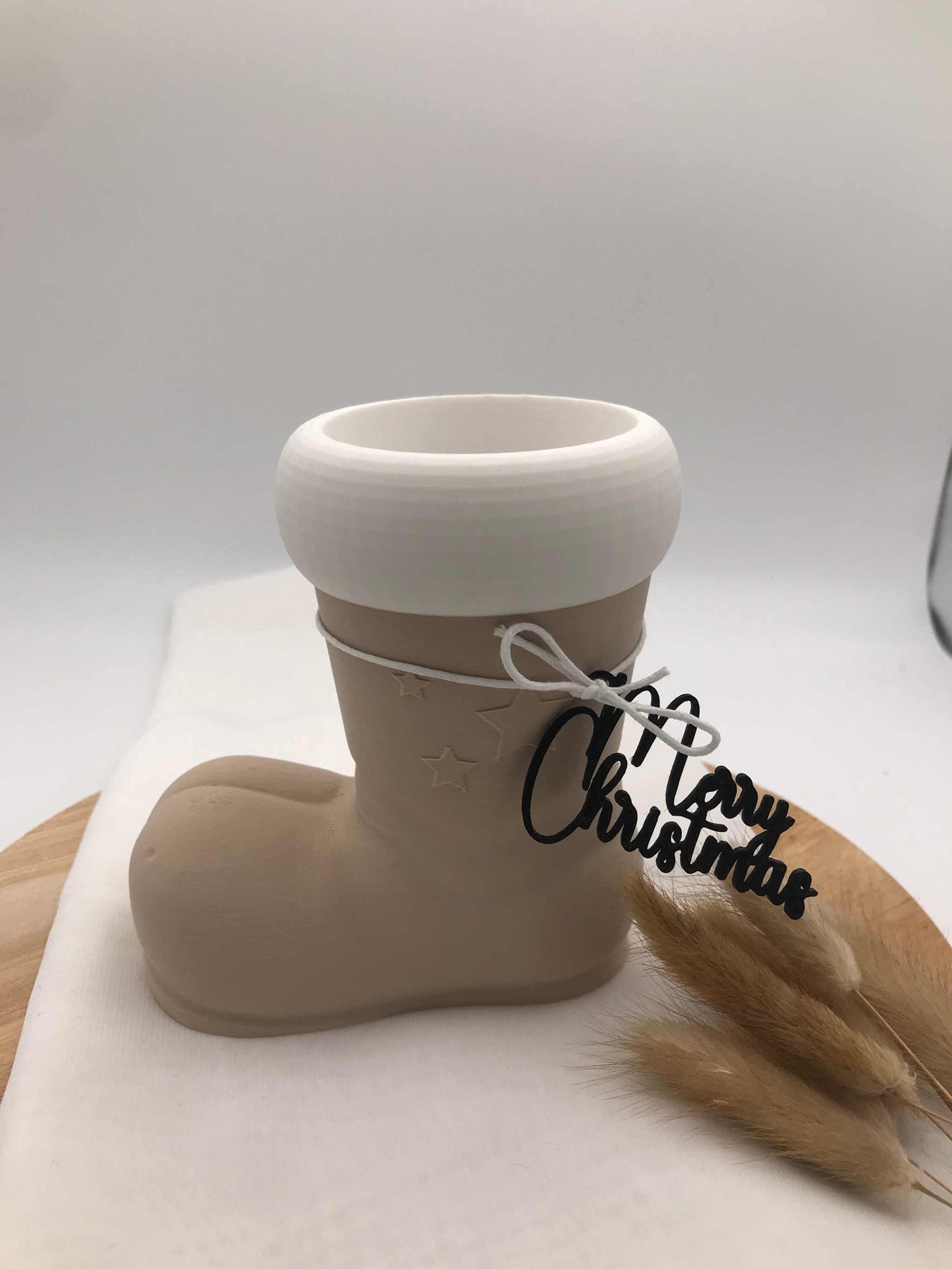 moderner Nikolausstiefel aus biologisch abbaubarem PLA im 3D-Druck, nachhaltige Weihnachtsdeko und Geschenkidee zum Befüllen