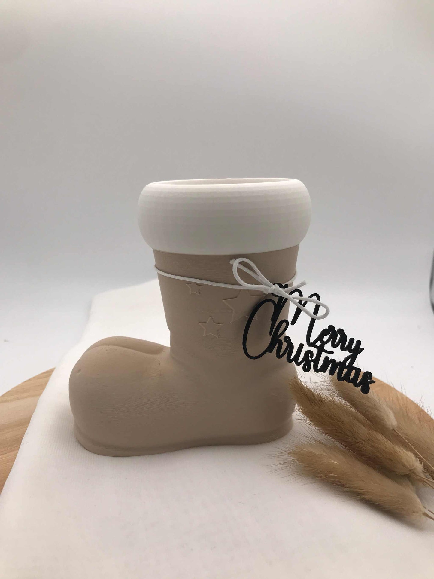 moderner Nikolausstiefel aus biologisch abbaubarem PLA im 3D-Druck, nachhaltige Weihnachtsdeko und Geschenkidee zum Befüllen