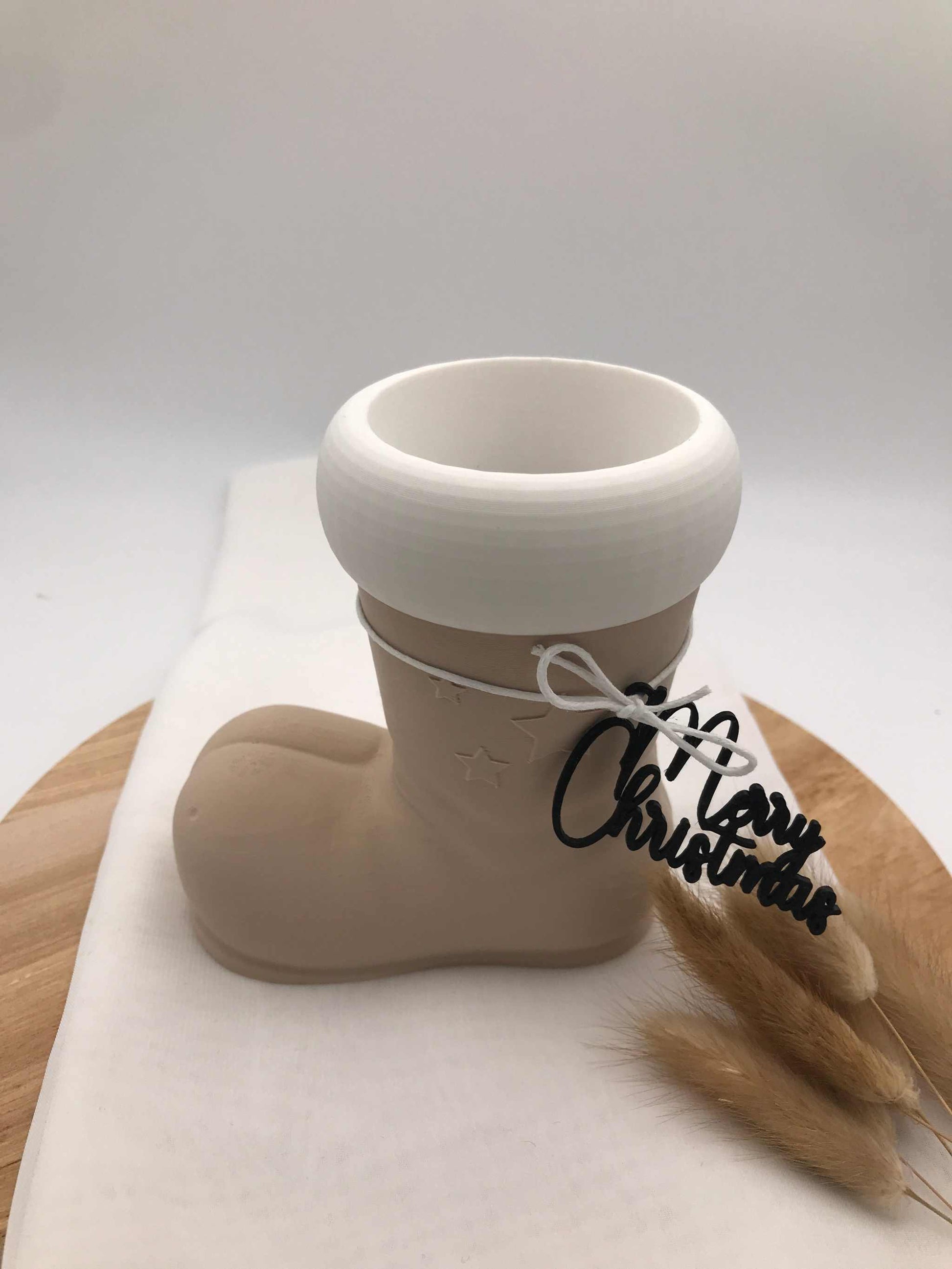 moderner Nikolausstiefel aus biologisch abbaubarem PLA im 3D-Druck, nachhaltige Weihnachtsdeko und Geschenkidee zum Befüllen