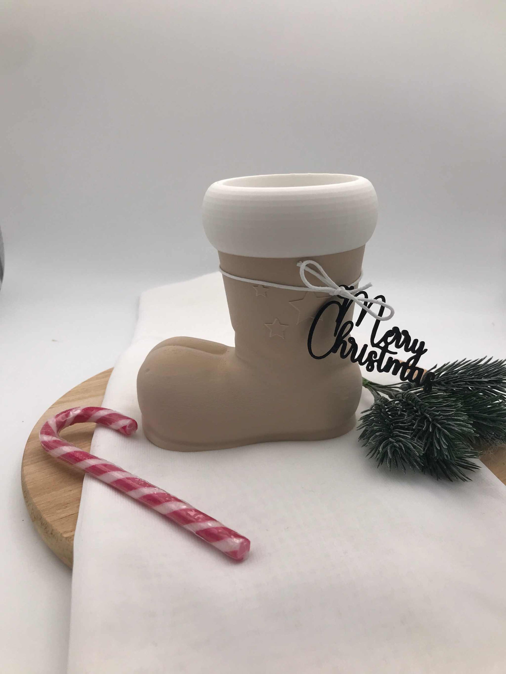 moderner Nikolausstiefel aus biologisch abbaubarem PLA im 3D-Druck, nachhaltige Weihnachtsdeko und Geschenkidee zum Befüllen