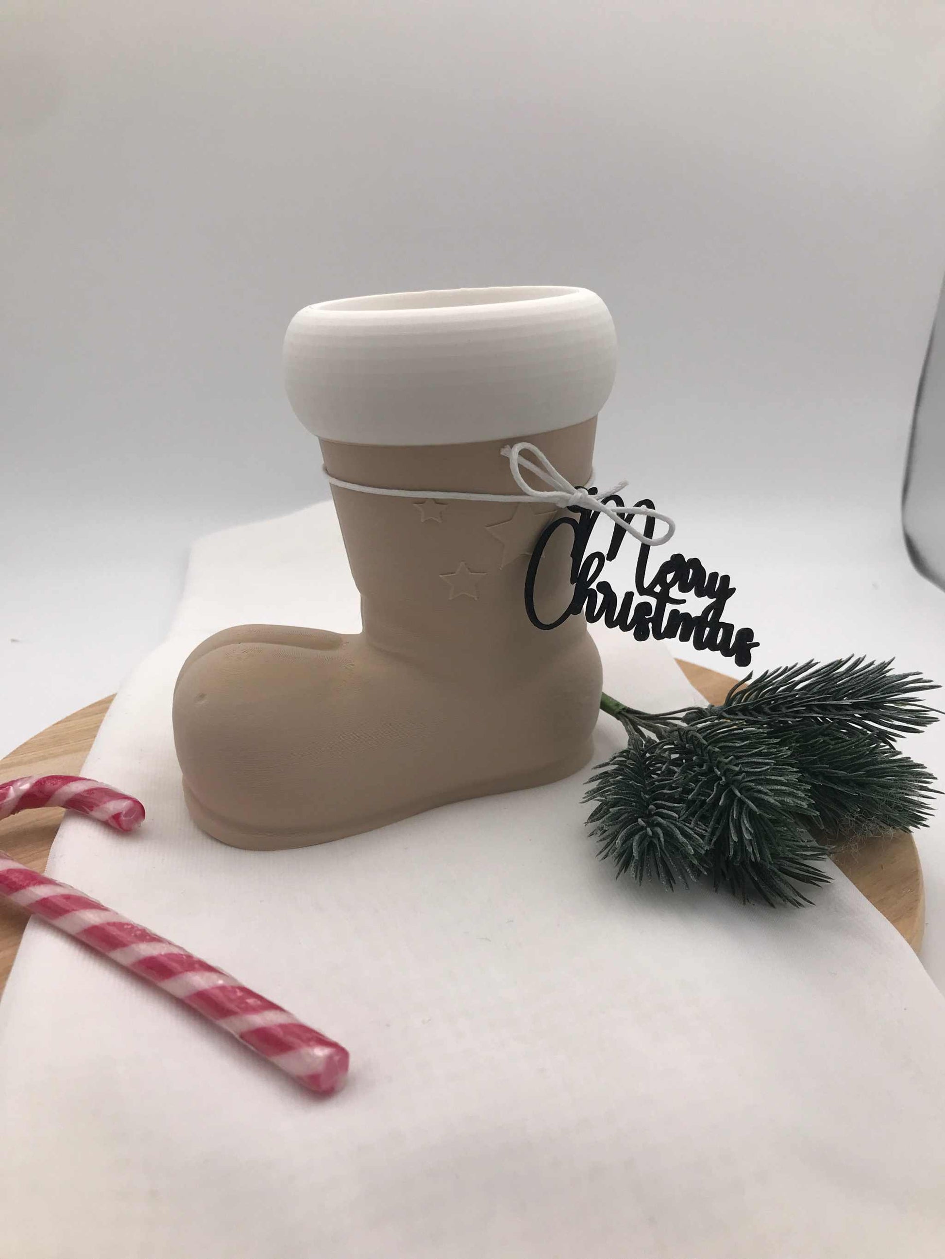 moderner Nikolausstiefel aus biologisch abbaubarem PLA im 3D-Druck, nachhaltige Weihnachtsdeko und Geschenkidee zum Befüllen