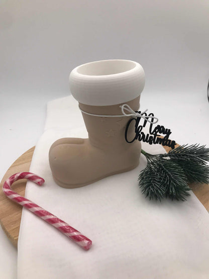 moderner Nikolausstiefel aus biologisch abbaubarem PLA im 3D-Druck, nachhaltige Weihnachtsdeko und Geschenkidee zum Befüllen