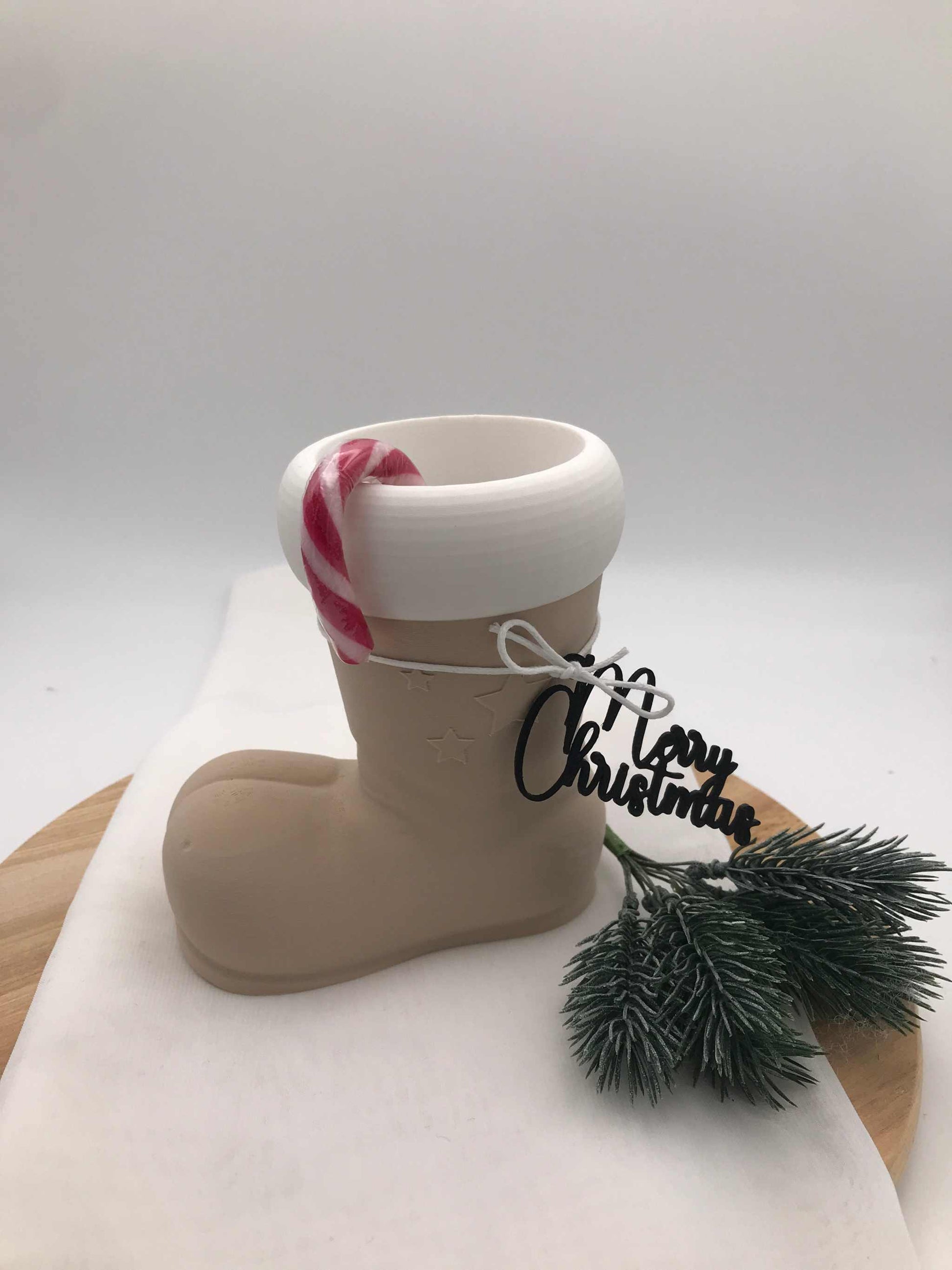 moderner Nikolausstiefel aus biologisch abbaubarem PLA im 3D-Druck, nachhaltige Weihnachtsdeko und Geschenkidee zum Befüllen