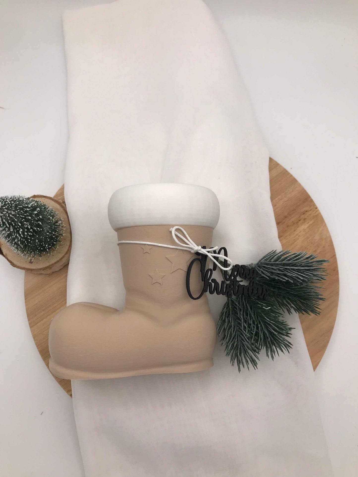 moderner Nikolausstiefel aus biologisch abbaubarem PLA im 3D-Druck, nachhaltige Weihnachtsdeko und Geschenkidee zum Befüllen