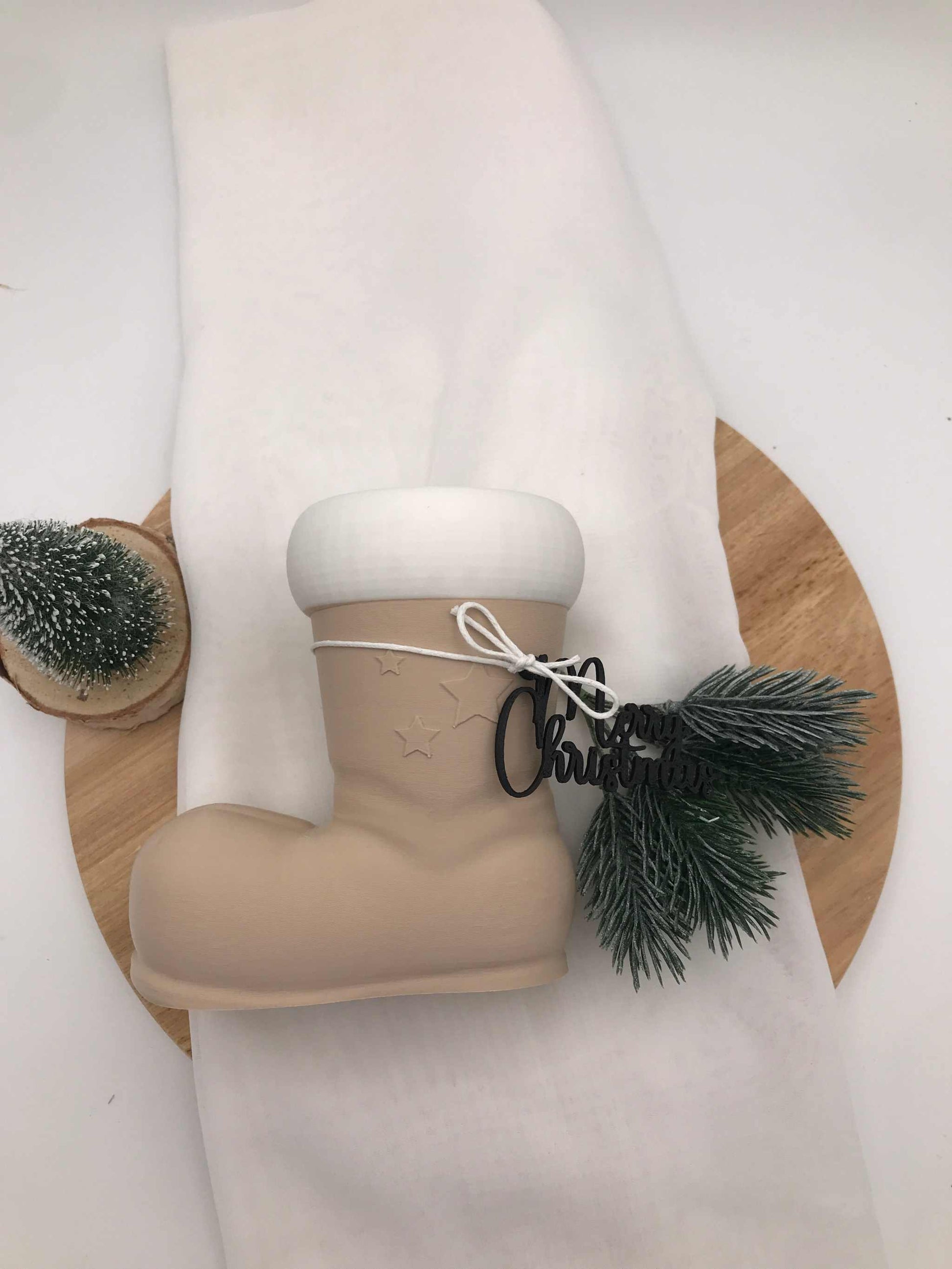 moderner Nikolausstiefel aus biologisch abbaubarem PLA im 3D-Druck, nachhaltige Weihnachtsdeko und Geschenkidee zum Befüllen