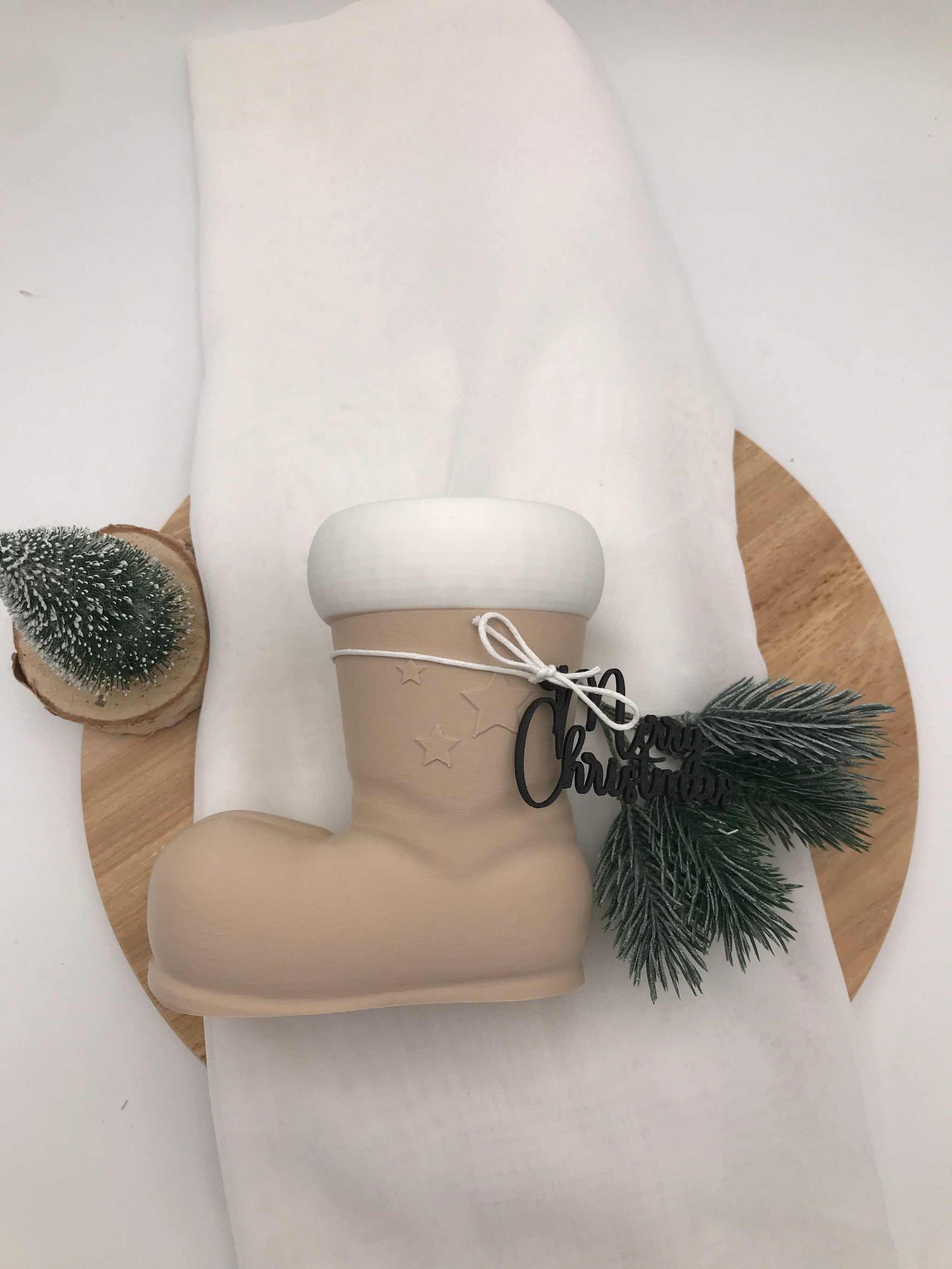 moderner Nikolausstiefel aus biologisch abbaubarem PLA im 3D-Druck, nachhaltige Weihnachtsdeko und Geschenkidee zum Befüllen