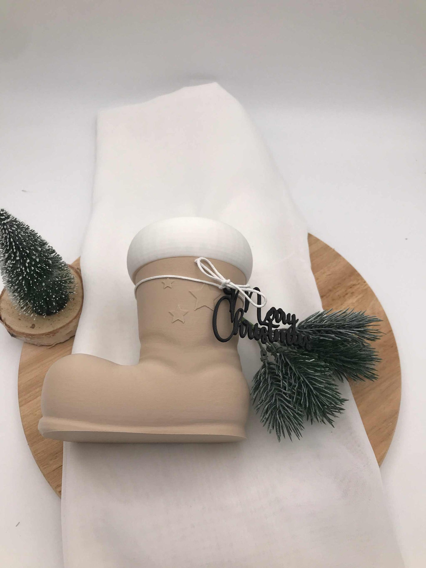 moderner Nikolausstiefel aus biologisch abbaubarem PLA im 3D-Druck, nachhaltige Weihnachtsdeko und Geschenkidee zum Befüllen