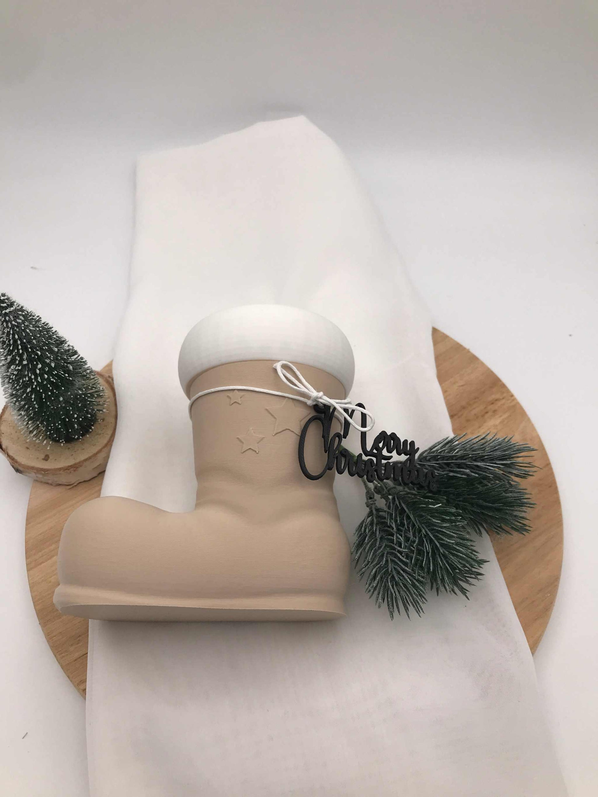 moderner Nikolausstiefel aus biologisch abbaubarem PLA im 3D-Druck, nachhaltige Weihnachtsdeko und Geschenkidee zum Befüllen