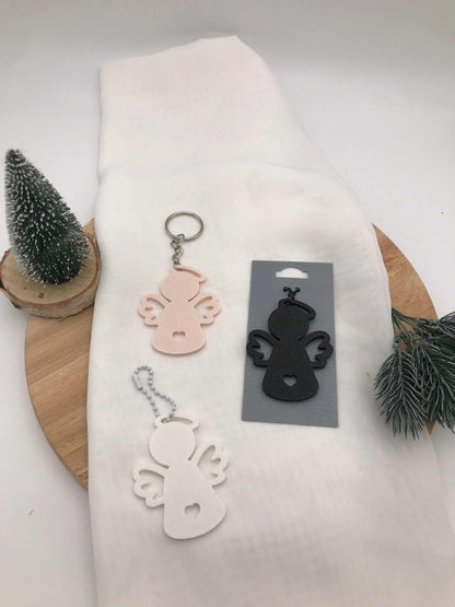 Engel Schlüsselanhänger aus nachhaltigem PLA in drei Farben als Schutzengel Geschenk und Accessoire