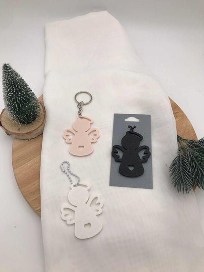 Engel Schlüsselanhänger aus nachhaltigem PLA in drei Farben als Schutzengel Geschenk und Accessoire