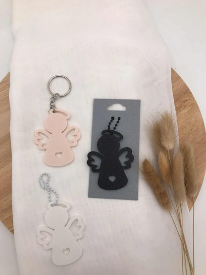 Engel Schlüsselanhänger aus nachhaltigem PLA in drei Farben als Schutzengel Geschenk und Accessoire