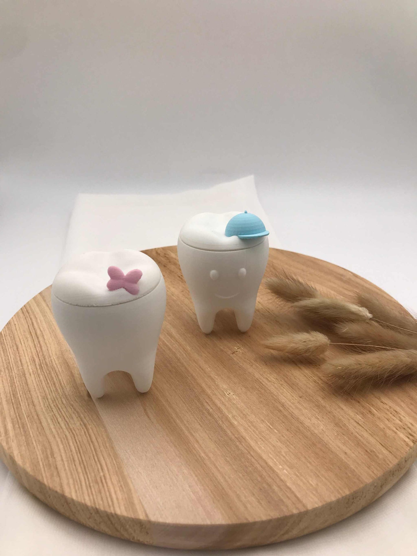 Milchzahndose Zahnfee 3D-gedruckte PLA Dosen in Form von Zähnen mit Schleife und Kappe