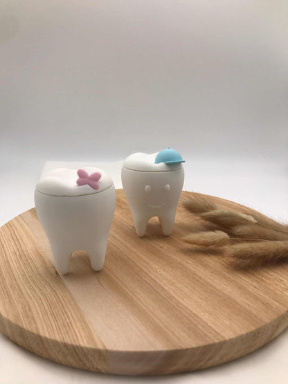 Milchzahndose Zahnfee 3D-gedruckte PLA Dosen in Form von Zähnen mit Schleife und Kappe