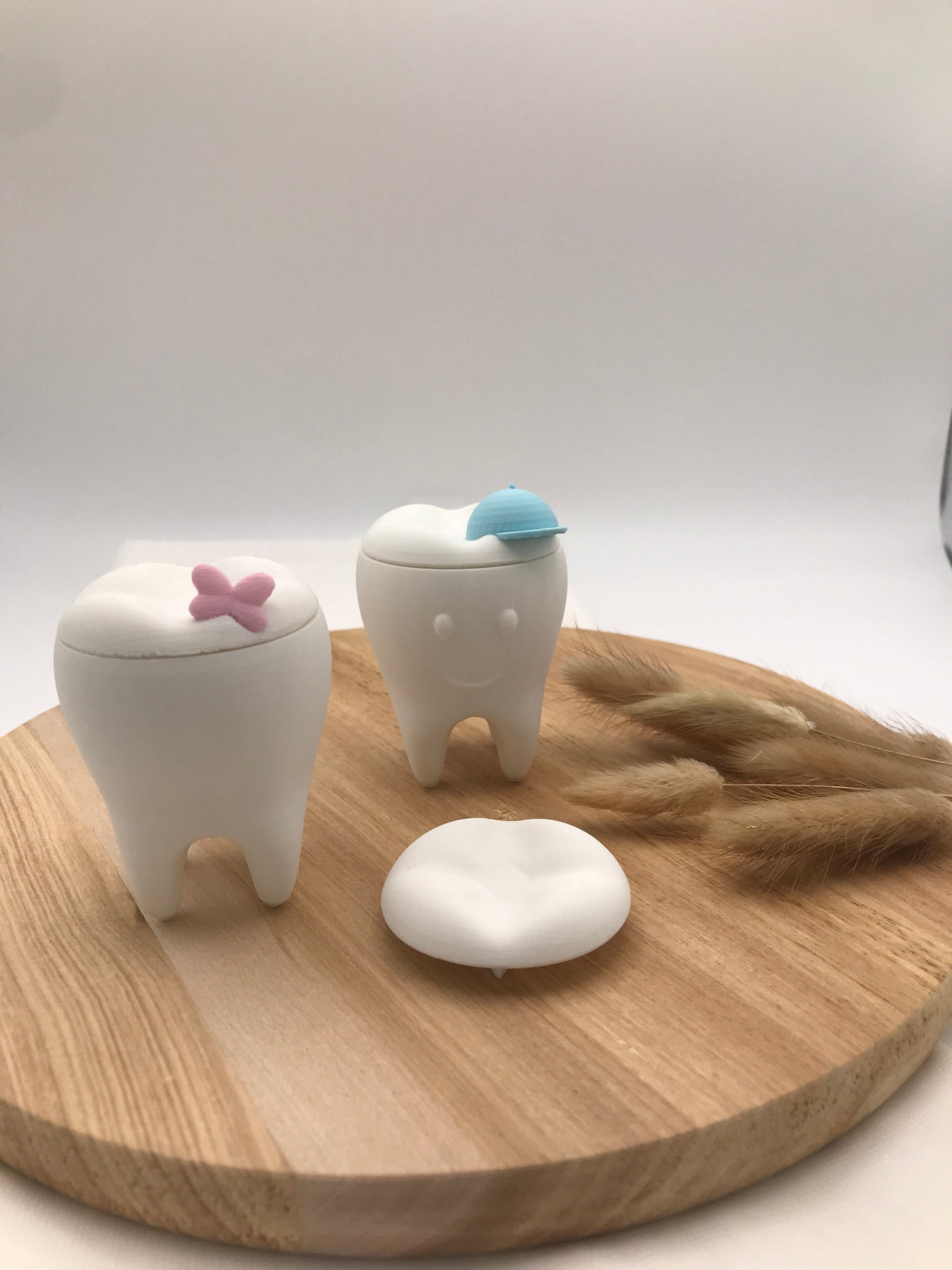 Milchzahndose Zahnfee 3D-gedruckte PLA Dosen in Form von Zähnen mit Schleife und Kappe