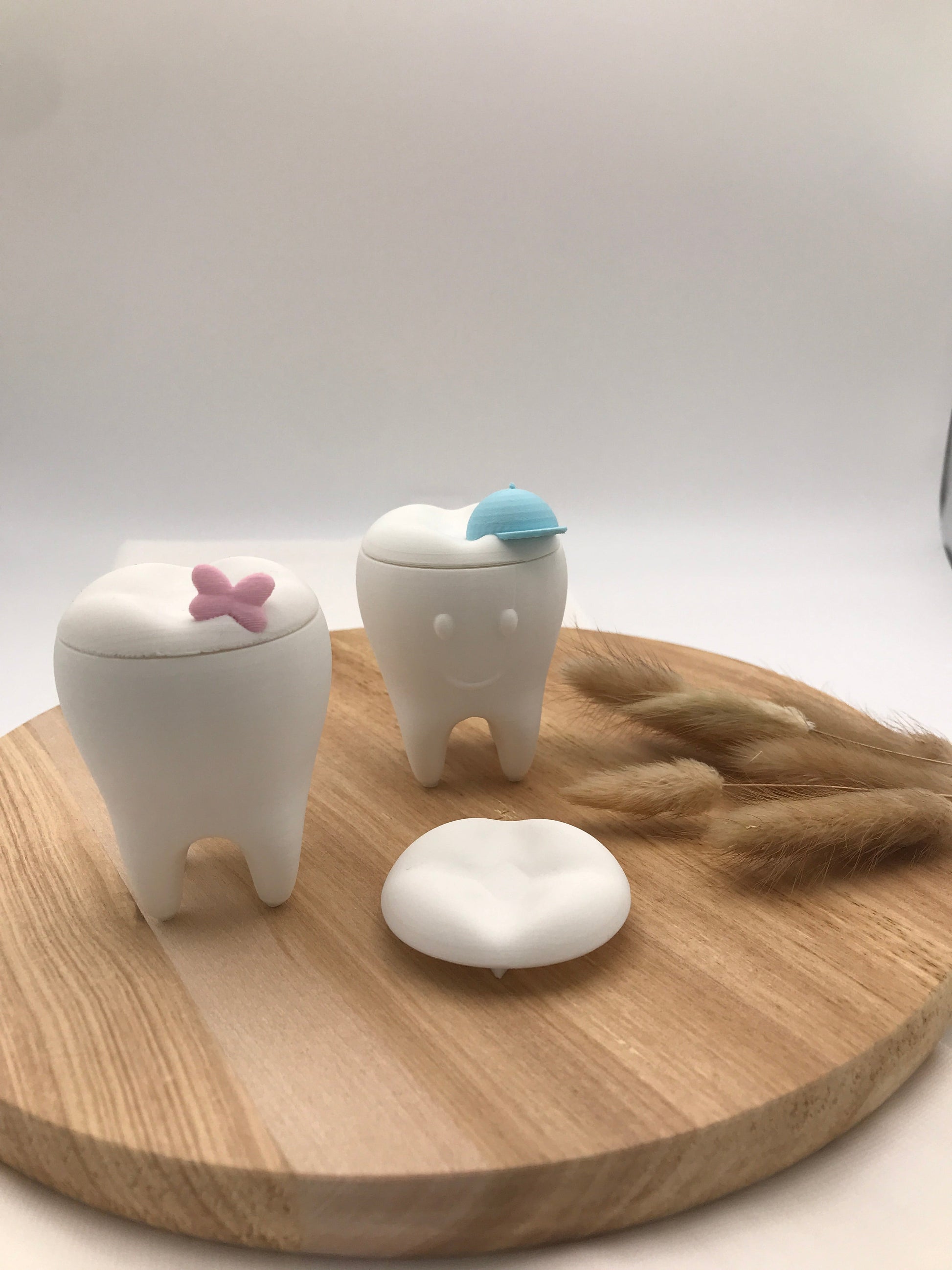 Milchzahndose Zahnfee 3D-gedruckte PLA Dosen in Form von Zähnen mit Schleife und Kappe