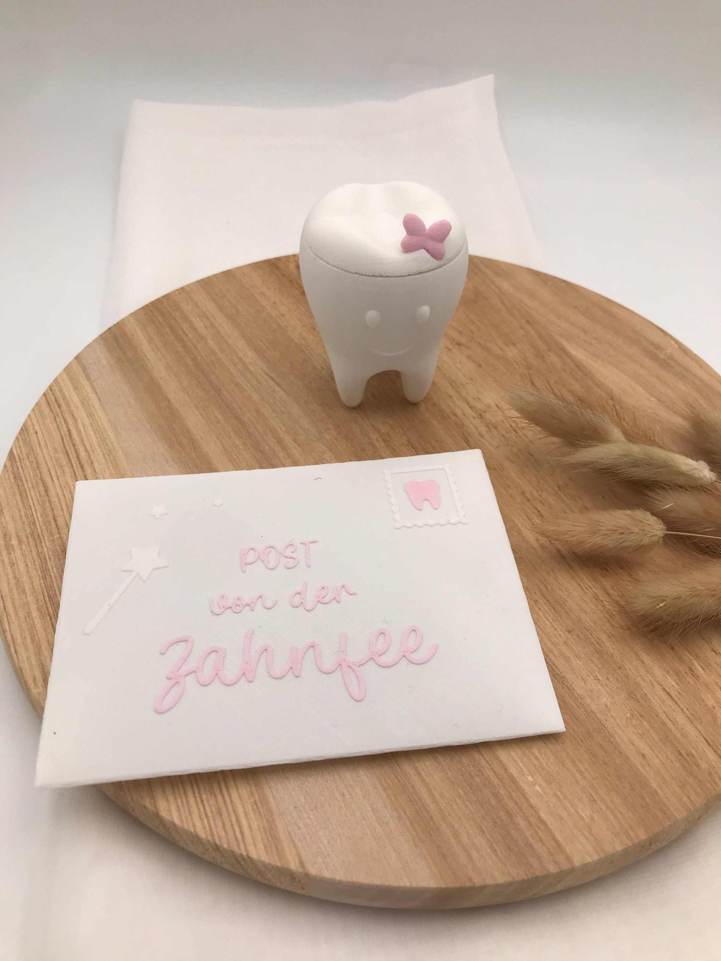 Milchzahndose Zahnfee 3D-gedruckte PLA Dosen in Form von Zähnen mit Schleife und Kappe