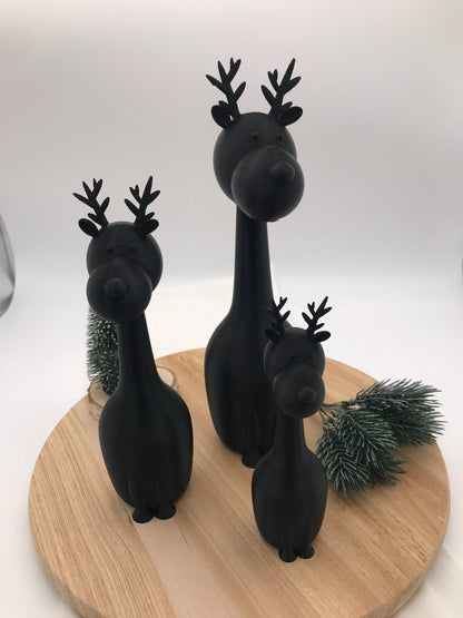 3D-Druck Rentier Elchi Ole minimalistische schwarze Winterdeko in drei Größen aus PLA
