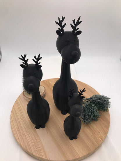 3D-Druck Elchi Ole minimalistische schwarze Winterdeko in drei Größen aus PLA