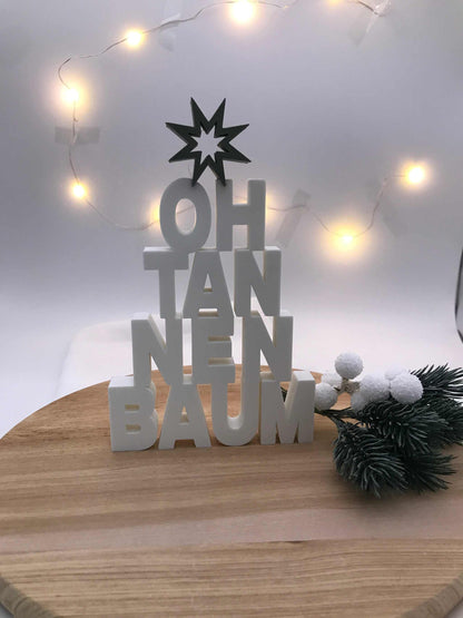 Oh Tannenbaum Dekofigur aus 3D-Druck PLA mit Stern und Winterdeko